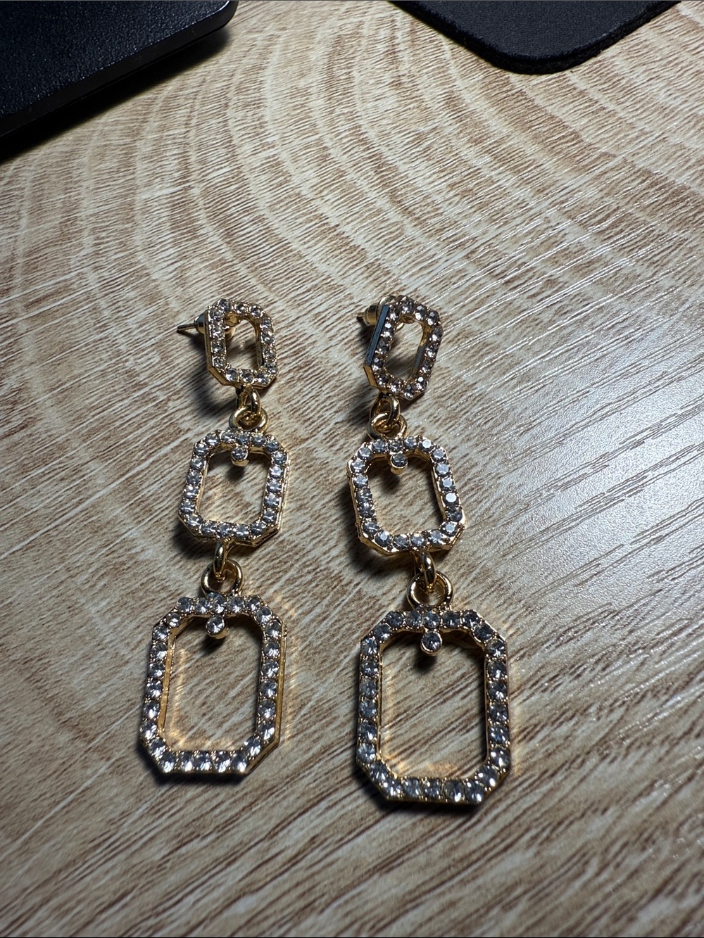 Gold-Tone Triple Link Crystal Drop Earrings